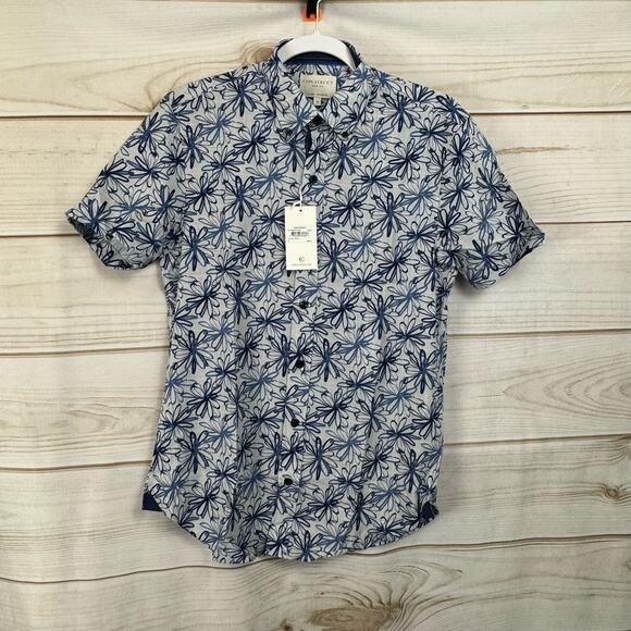 Con.struct Blue Floral Print Slim Fit Short Sleeve Casual Button Up Size Small - Picture 1 of 8